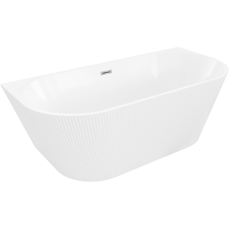 Mexen Oris free-standing fluted back-to-wall bathtub 150 x 75 cm, white, chrome overflow - 52871507500-01