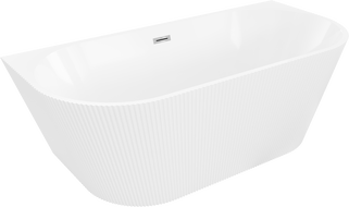 Mexen Oris free-standing fluted back-to-wall bathtub 150 x 75 cm, white, chrome overflow - 52871507500-01