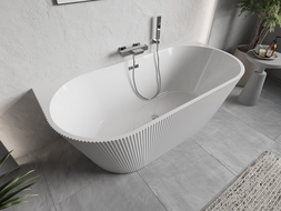Mexen Oris free-standing fluted back-to-wall bathtub 150 x 75 cm, white, chrome overflow - 52871507500-01