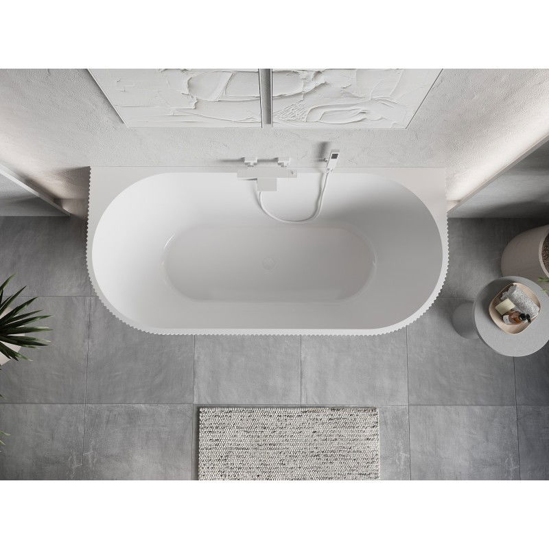 Mexen Oris freestanding ribbed wall bathtub 150 x 75 cm, white, white overflow - 52871507500-20