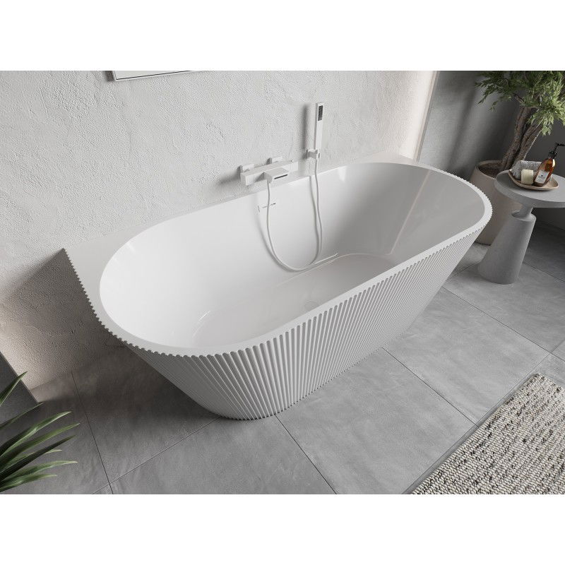 Mexen Oris freestanding ribbed wall bathtub 150 x 75 cm, white, white overflow - 52871507500-20
