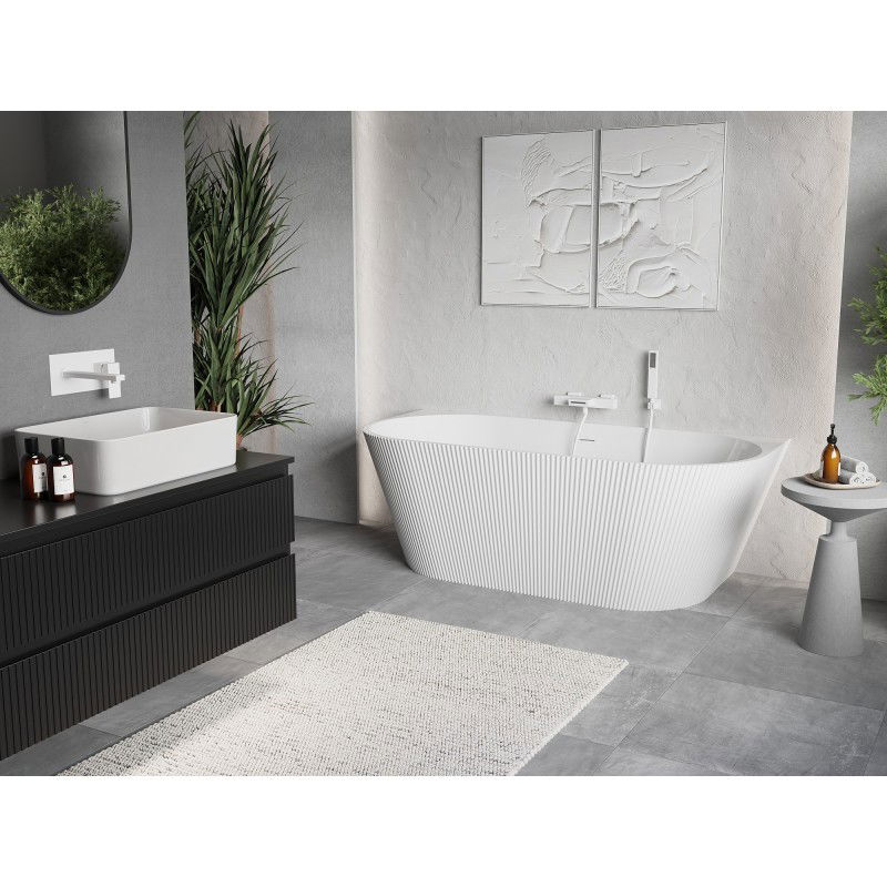 Mexen Oris freestanding ribbed wall bathtub 150 x 75 cm, white, white overflow - 52871507500-20