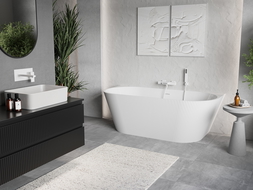 Mexen Oris freestanding ribbed wall bathtub 150 x 75 cm, white, white overflow - 52871507500-20