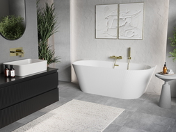 Mexen Oris freestanding wall-mounted, fluted bathtub 150 x 75 cm, white, gold overflow - 52871507500-50