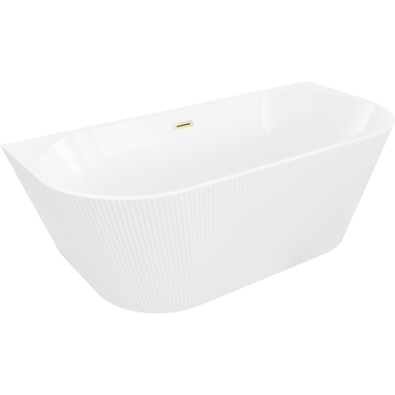 Mexen Oris freestanding wall-adjacent fluted bathtub 150 x 75 cm, white, gold brushed overflow - 52871507500-55