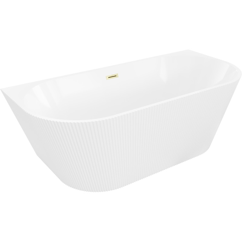 Mexen Oris freestanding wall-mounted fluted bathtub 150 x 75 cm, white, brushed gold overflow - 52871507500-55
