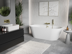 Mexen Oris freestanding wall-adjacent fluted bathtub 150 x 75 cm, white, gold brushed overflow - 52871507500-55