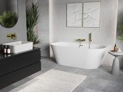 Mexen Oris freestanding wall-mounted fluted bathtub 150 x 75 cm, white, brushed gold overflow - 52871507500-55