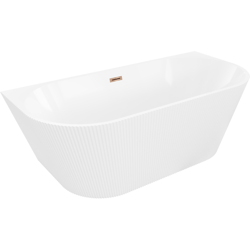 Mexen Oris freestanding wall-mounted fluted 150 x 75 cm, white, overflow pink gold - 52871507500-60