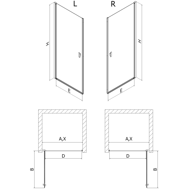 Mexen Mist-B 65 cm Pivot Shower Door, Transparent, Brushed Copper - 8A2-065-000-65-00