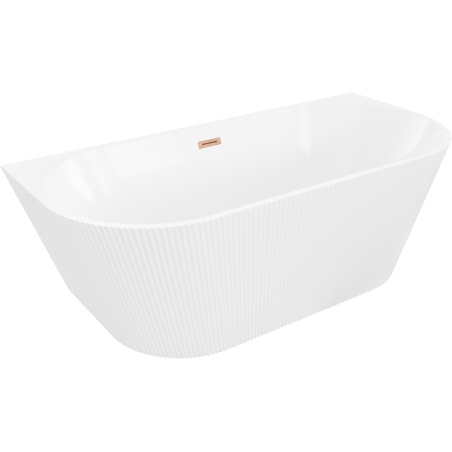 Mexen Oris freestanding back-to-wall fluted bathtub 150 x 75 cm, white, brushed copper overflow - 52871507500-65