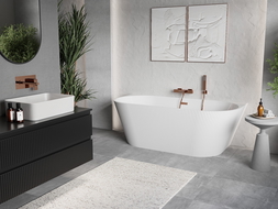 Mexen Oris freestanding wall-adjacent fluted bathtub 150 x 75 cm, white, brushed copper overflow - 52871507500-65