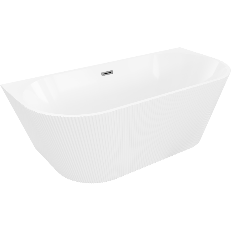 Mexen Oris freestanding ribbed wall-adjacent bathtub 150 x 75 cm, white, overflow gun gray brushed - 52871507500-66