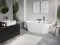 Mexen Oris freestanding ribbed bathtub 150 x 75 cm, white, gun metal overflow - 52871507500-95