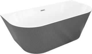 Mexen Oris freestanding wall-mounted fluted bath 150 x 75 cm, white/gray, chrome overflow - 52871507562-01