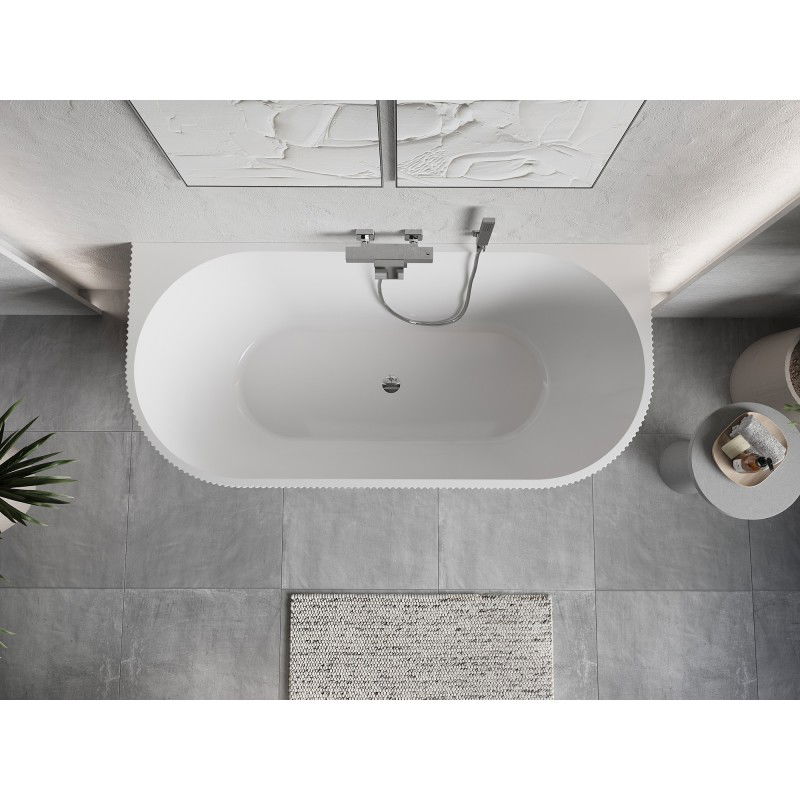 Mexen Oris freestanding wall-back bath 150 x 75 cm, white/grey, chrome overflow - 52871507562-01