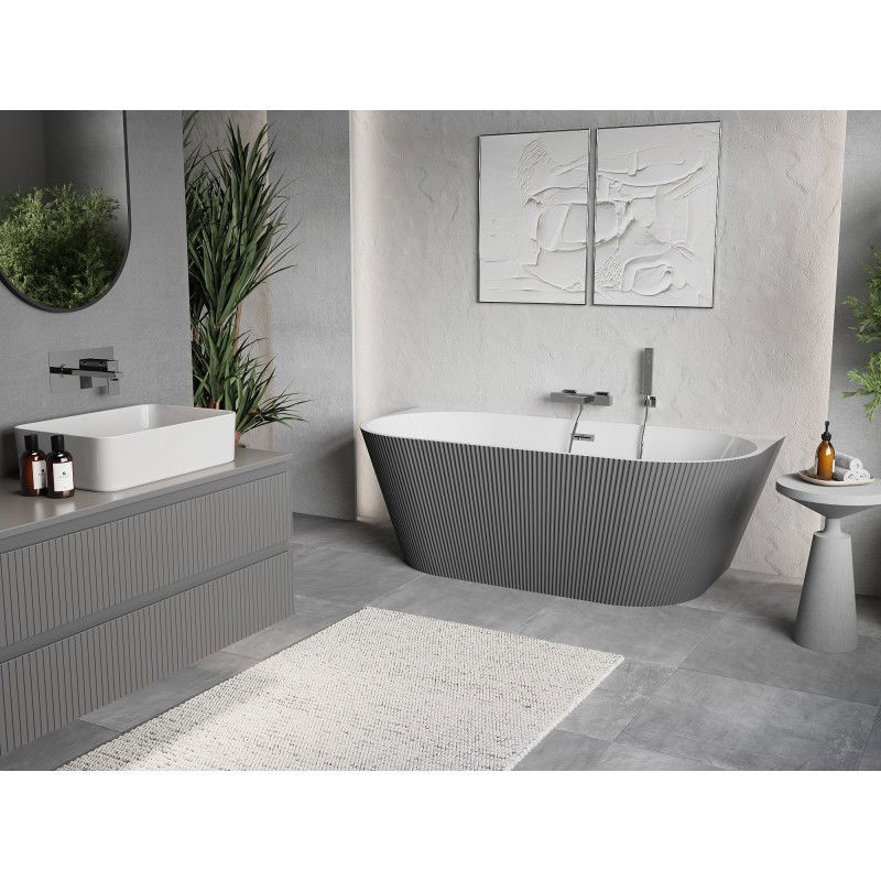 Mexen Oris freestanding wall-back bath 150 x 75 cm, white/grey, chrome overflow - 52871507562-01
