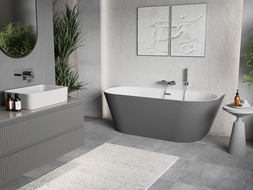 Mexen Oris freestanding wall-mounted fluted bath 150 x 75 cm, white/gray, chrome overflow - 52871507562-01