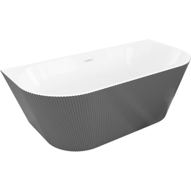 Mexen Oris freestanding against-wall fluted 150 x 75 cm, white/gray, white overflow - 52871507562-20