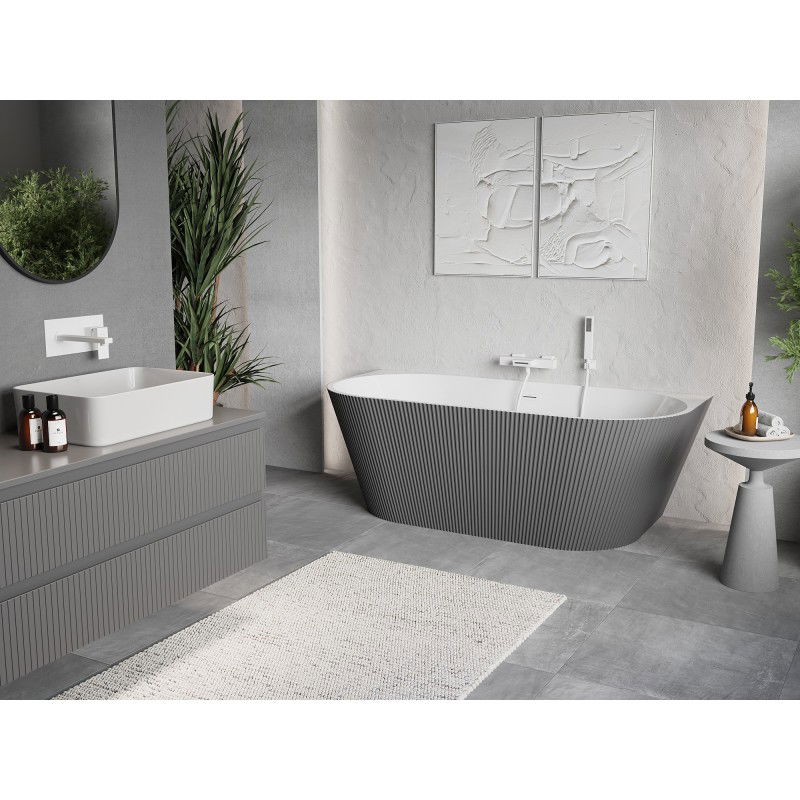 Mexen Oris freestanding ribbed bath 150 x 75 cm, white/grey, white overflow - 52871507562-20