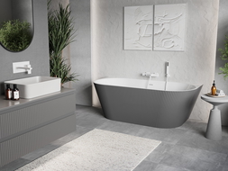 Mexen Oris freestanding against-wall fluted 150 x 75 cm, white/gray, white overflow - 52871507562-20