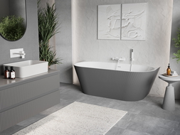 Mexen Oris freestanding ribbed bath 150 x 75 cm, white/grey, white overflow - 52871507562-20
