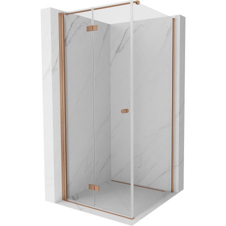 Mexen Mist-F folding left shower cabin 80 x 80 cm, transparent, brushed copper - 8A6T-080-080-65-00-L