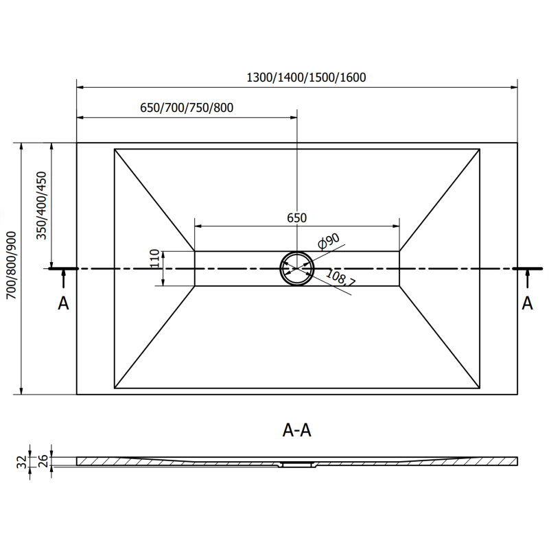 Mexen Toro rectangular shower tray SMC 160 x 70 cm, white - 43107016