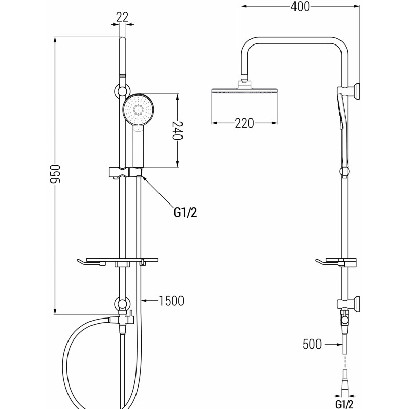 Mexen T40 shower column, brushed gun gray - 798404093-66