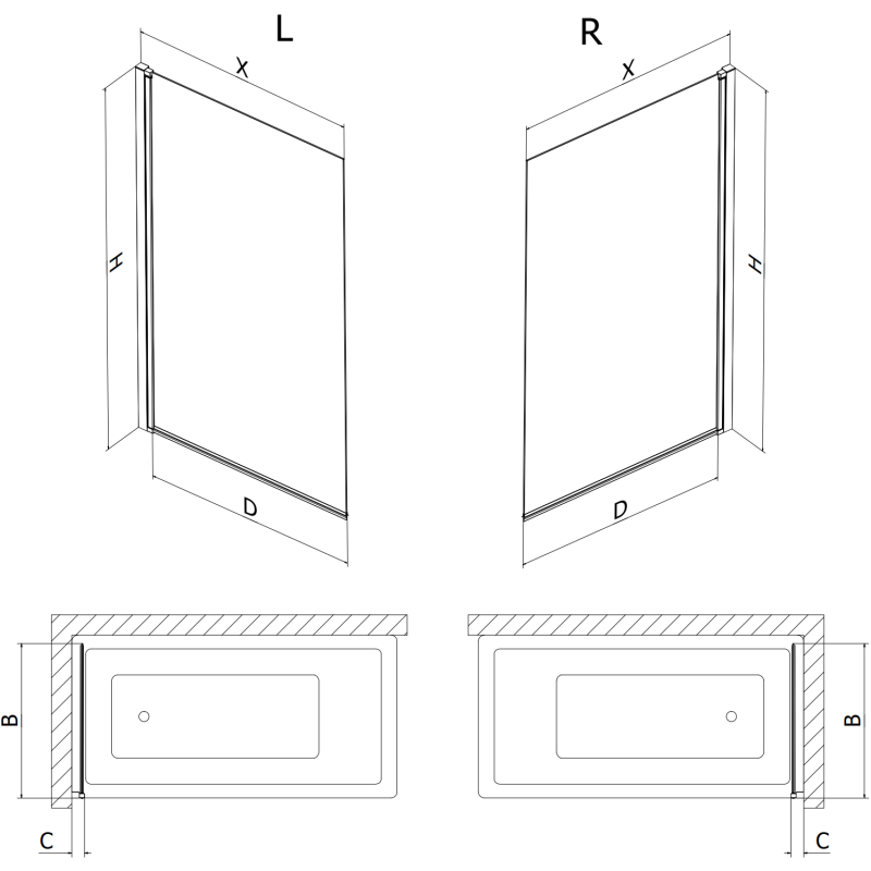 Mexen Mist 1-panel shower screen 60 x 150 cm, transparent, brushed gold - 8A9-060-001-55-00