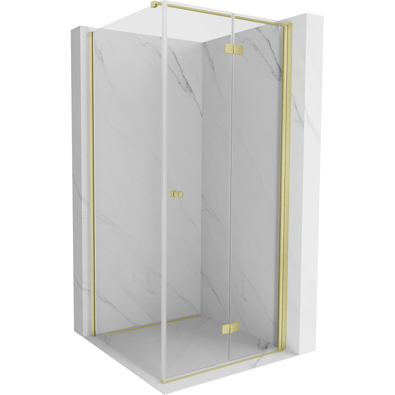 Mexen Mist-F right folding shower cabin 90 x 90 cm, transparent, brushed gold - 8A6T-090-090-55-00-P