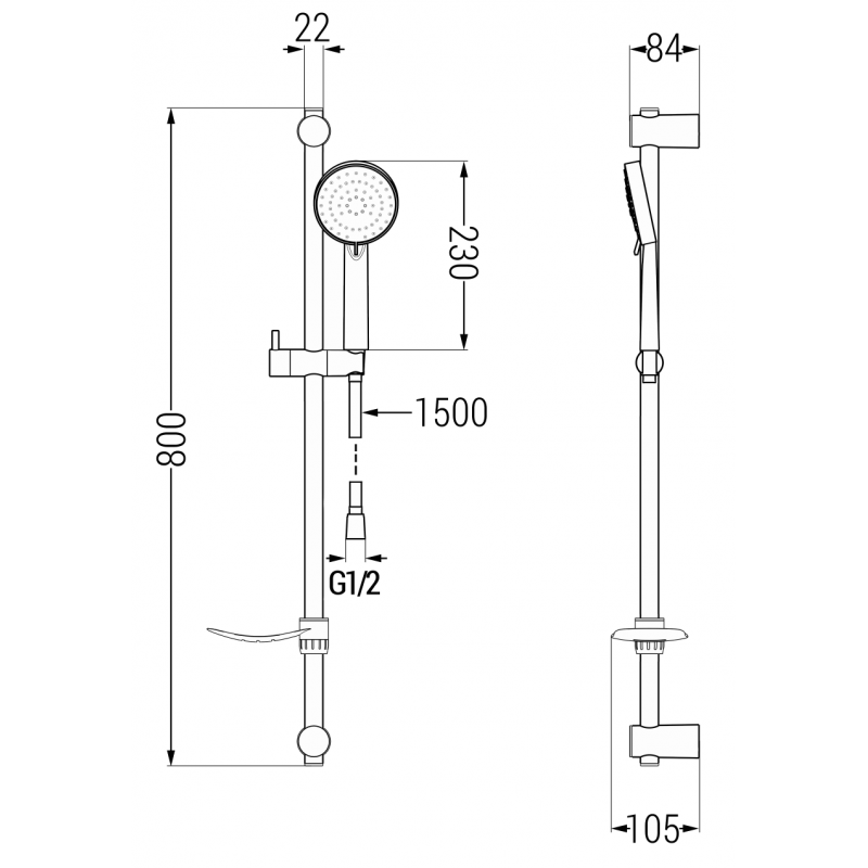 Mexen DF75 sliding shower set, chrome - 785754582-00