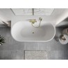 Mexen Oris freestanding ribbed wall-adjacent bathtub 150 x 75 cm, white/gray, gold overflow - 52871507562-50