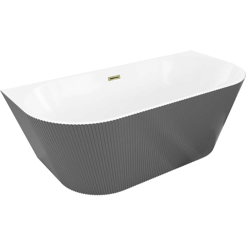 Mexen Oris Free-Standing Wall-Mounted Ribbed Bathtub 150 x 75 cm, White/Grey, Gold Overflow - 52871507562-50