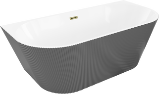 Mexen Oris freestanding ribbed wall-adjacent bathtub 150 x 75 cm, white/gray, gold overflow - 52871507562-50