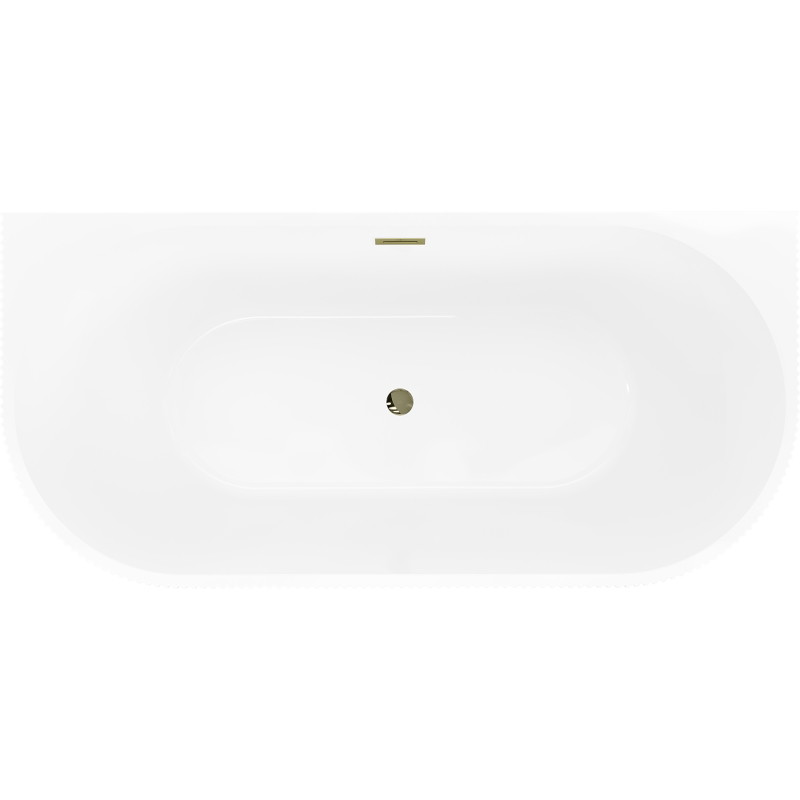 Mexen Oris freestanding ribbed wall-adjacent bathtub 150 x 75 cm, white/gray, gold overflow - 52871507562-50