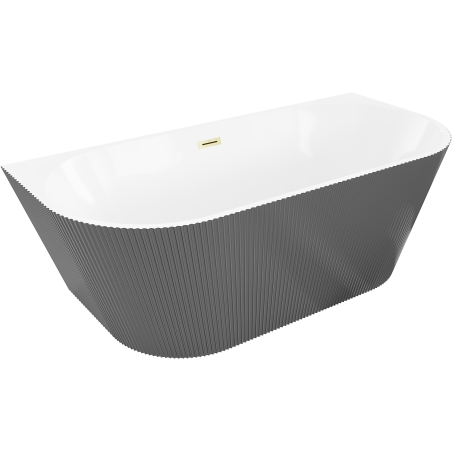 Mexen Oris freestanding wall mounted ribbed bathtub 150 x 75 cm, white/gray, brushed gold overflow - 52871507562-55