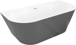 Mexen Oris freestanding wall mounted ribbed bathtub 150 x 75 cm, white/gray, brushed gold overflow - 52871507562-55