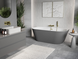 Mexen Oris freestanding ribbed bath 150 x 75 cm, white/gray, brushed gold overflow - 52871507562-55