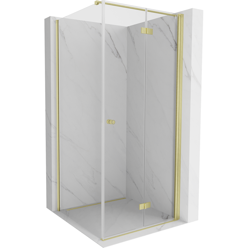 Mexen Mist-F foldable shower enclosure right 100 x 100 cm, transparent, brushed gold - 8A6T-100-100-55-00-P