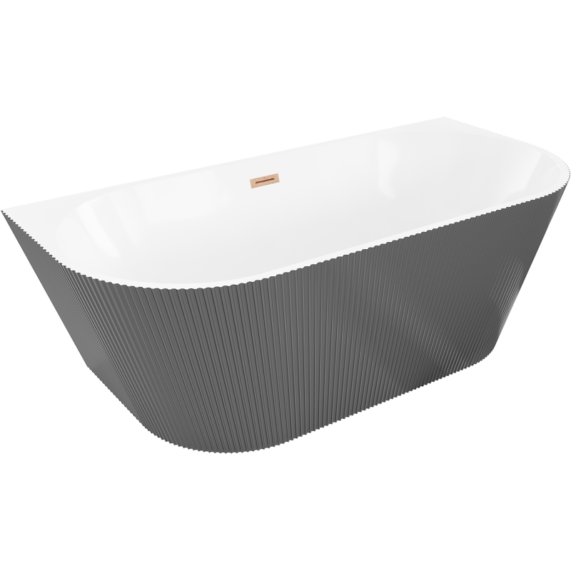 Mexen Oris wall-mounted freestanding fluted bathtub 150 x 75 cm, white/grey, brushed copper overflow - 52871507562-65