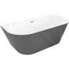Mexen Oris free-standing wall-adjacent grooved bathtub 150 x 75 cm, white/gray, brushed copper overflow - 52871507562-65