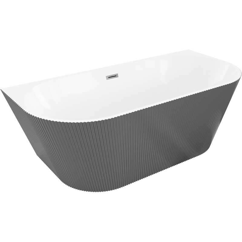 Mexen Oris freestanding wall-adjacent fluted bathtub 150 x 75 cm, white/grey, gun metal overflow - 52871507562-95
