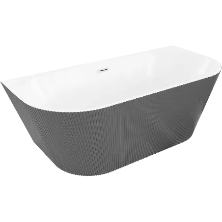 Mexen Oris freestanding wall-adjacent fluted bath 150 x 75 cm, white/grey, brushed nickel overflow - 52871507562-97