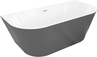 Mexen Oris freestanding wall-adjacent fluted bath 150 x 75 cm, white/grey, brushed nickel overflow - 52871507562-97