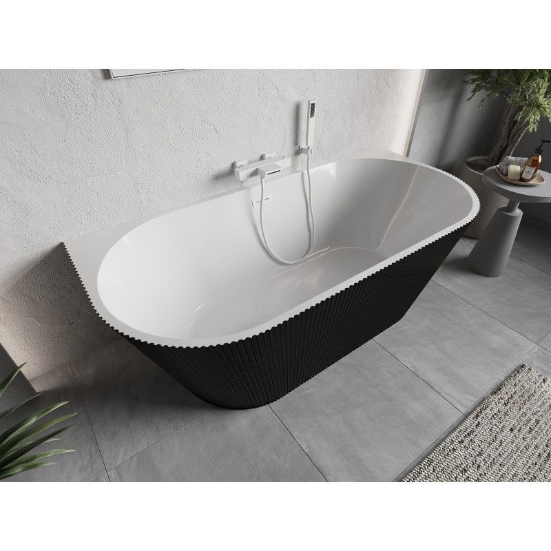 Mexen Oris free-standing wall-mounted grooved bathtub 150 x 75 cm, white/black, white overflow - 52871507575-20