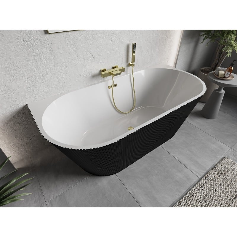 Mexen Oris freestanding wall-mounted corrugated bathtub 150 x 75 cm, white/black, gold overflow - 52871507575-50