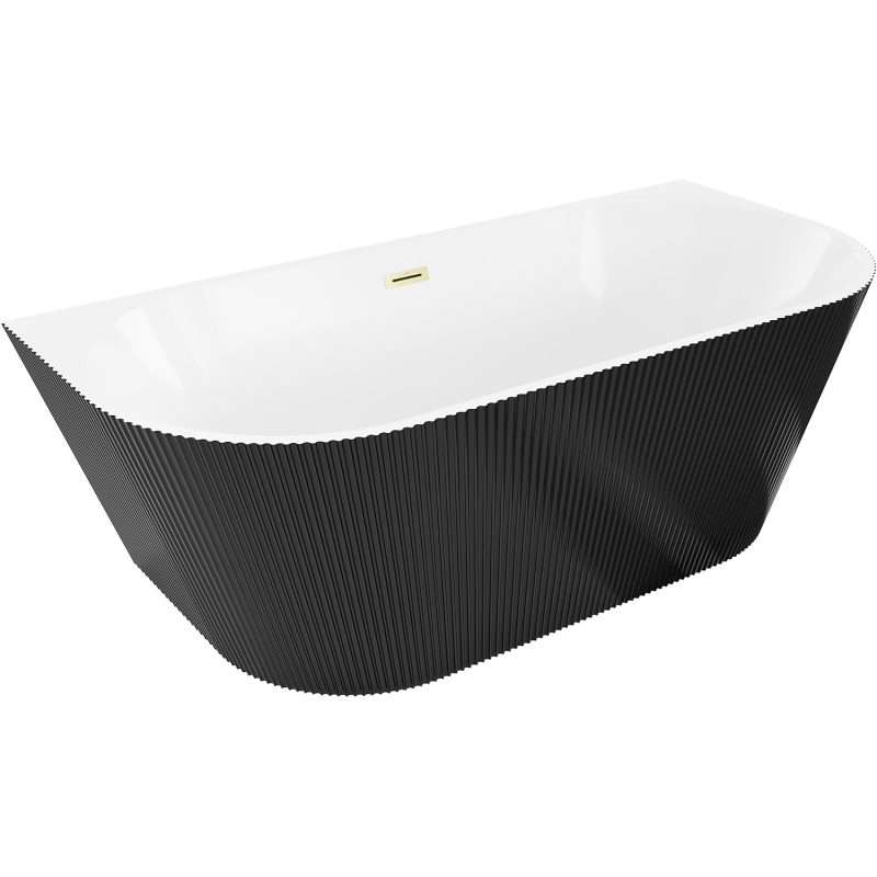 Mexen Oris freestanding wall-adjacent fluted bathtub 150 x 75 cm, white/black, golden brushed overflow - 52871507575-55