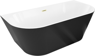 Mexen Oris freestanding wall-adjacent fluted bathtub 150 x 75 cm, white/black, golden brushed overflow - 52871507575-55