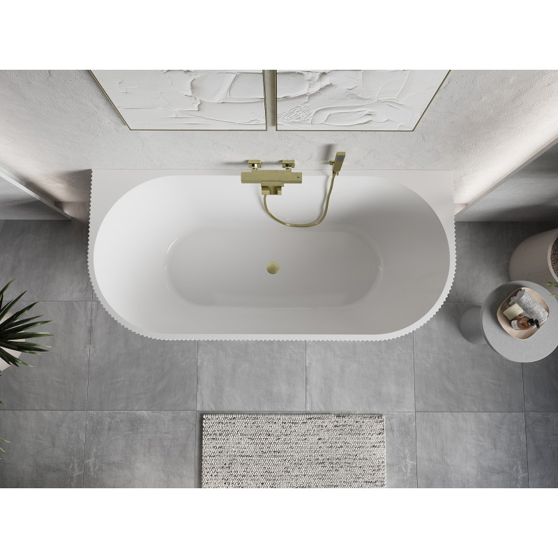 Mexen Oris freestanding wall-mounted fluted bathtub 150 x 75 cm, white/black, brushed gold overflow - 52871507575-55